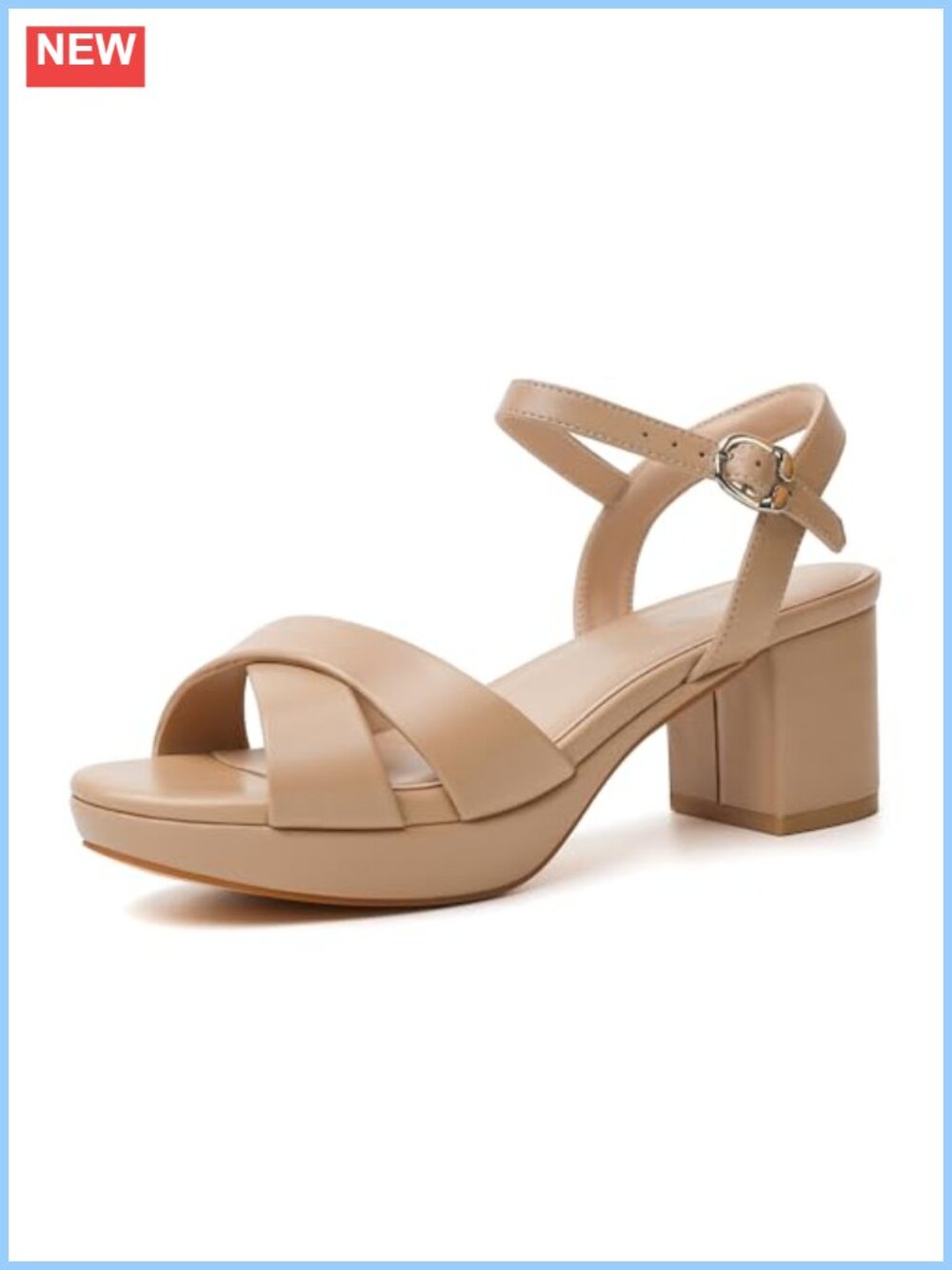 Chunky Block Platform Heels Sandals Open Toe Strappy Ankle Strap Faux Leather